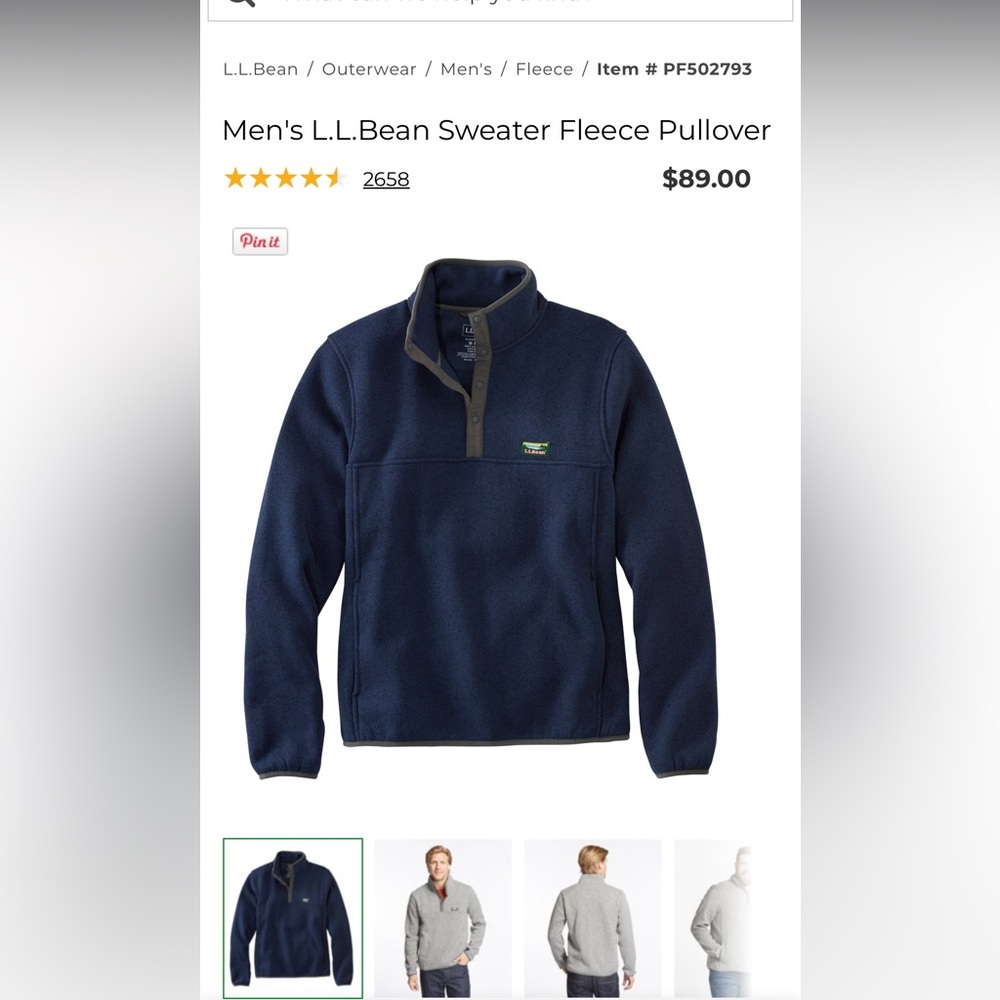 L.L. Bean Slightly Fitted Fleece Quarter Snap Pullover - medium Regular